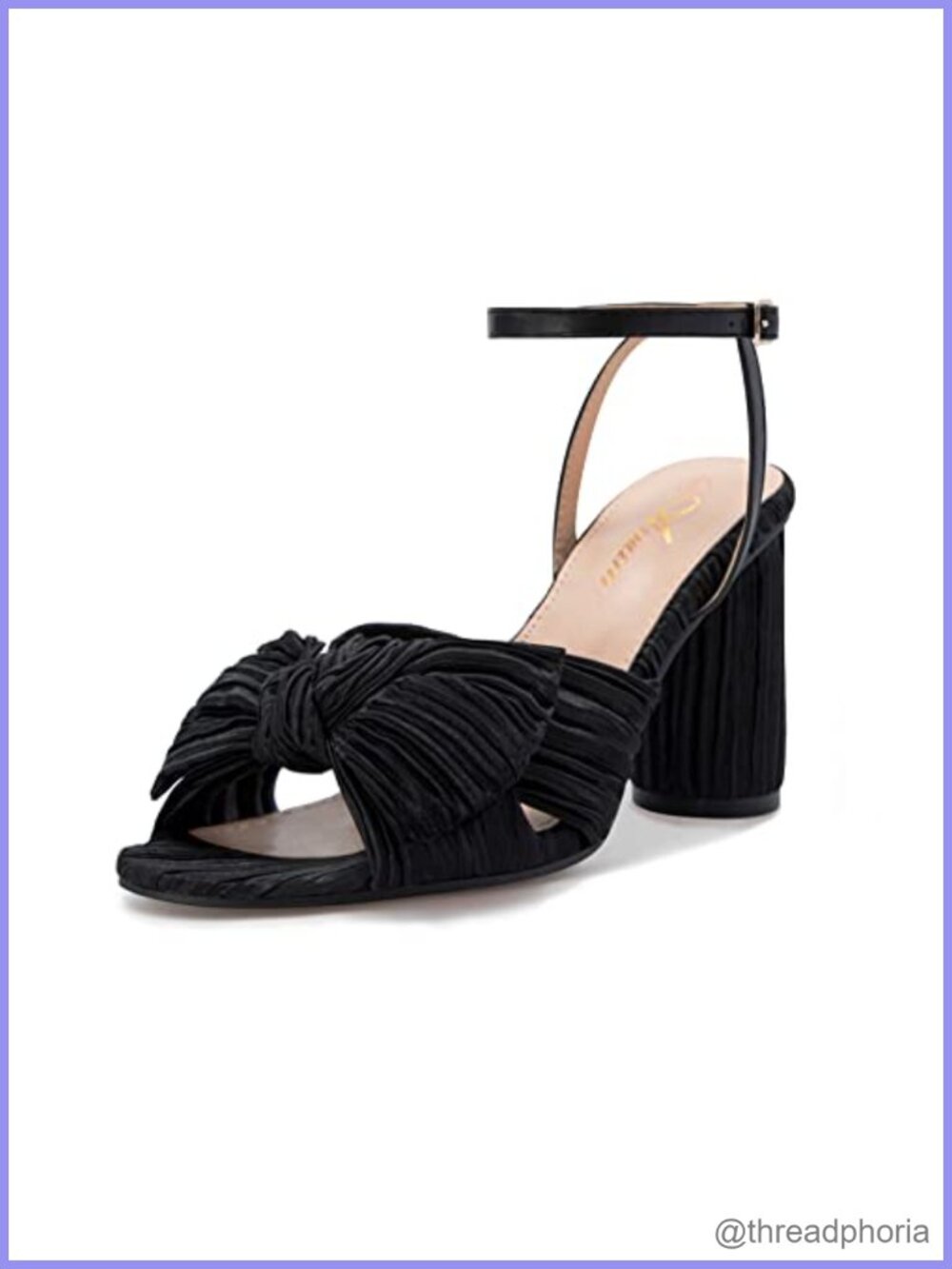 Women's Open Toe Chunky Heeled Sandals Pleated Bow Ankle Strap Wedding Shoes
